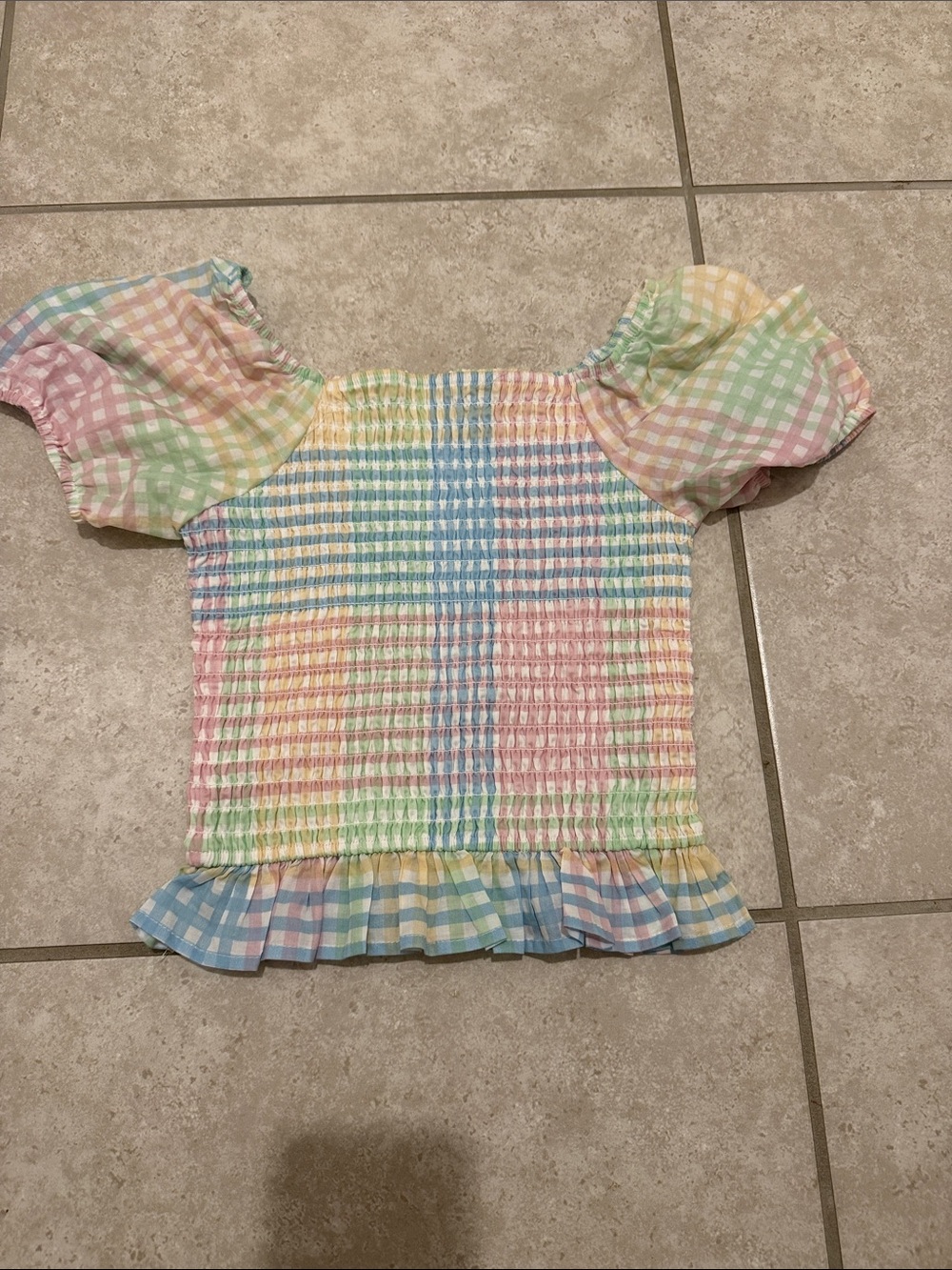 Target Girls' Pastel Gingham Smocked Top in Pink, Blue, Yellow, Green